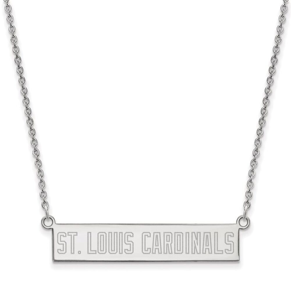 Sterling Silver MLB St. Louis Cardinals Small Bar Necklace, 18 Inch